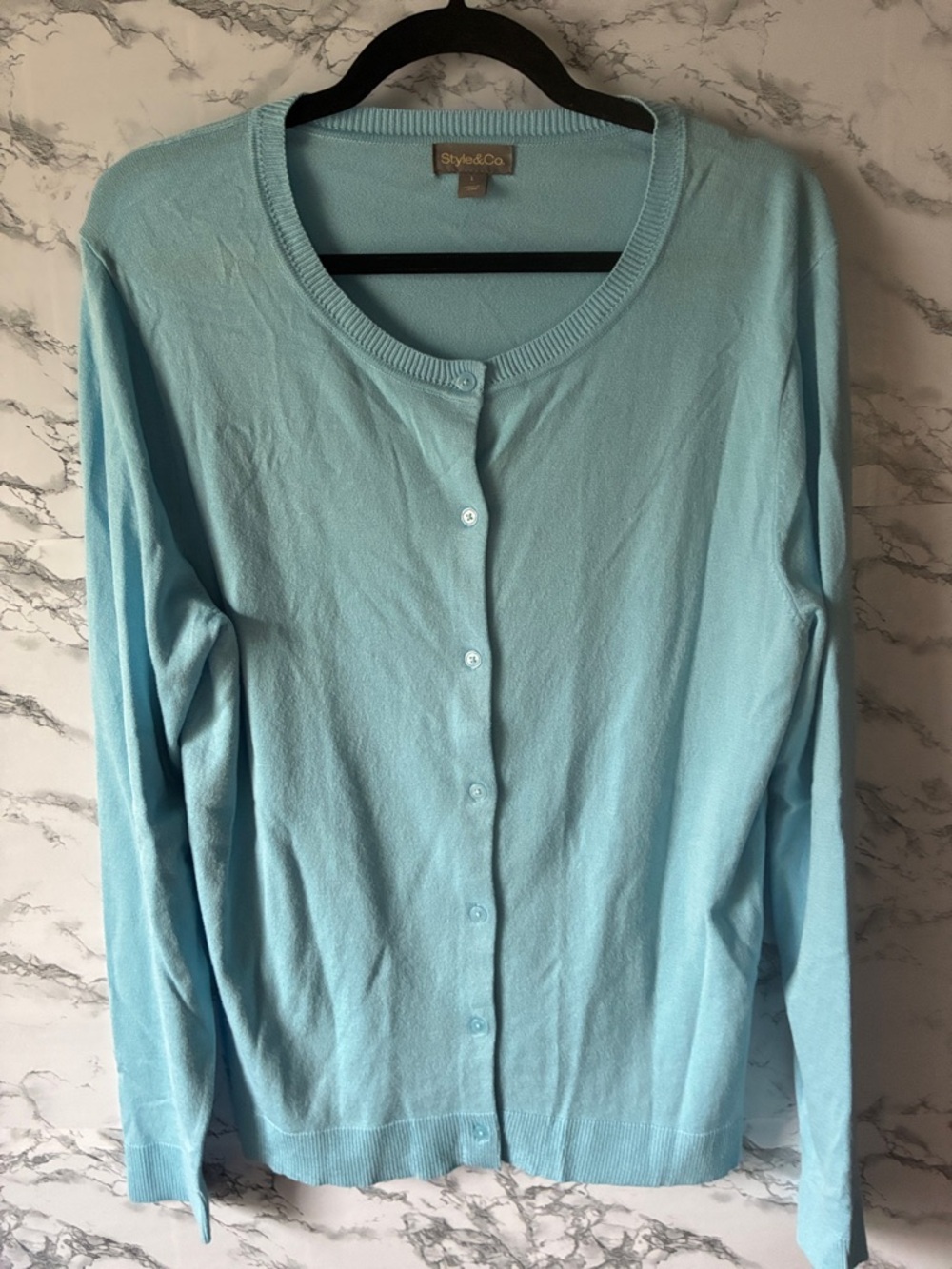 Style & Co. L Light Blue Crew Neck Button Cardigan